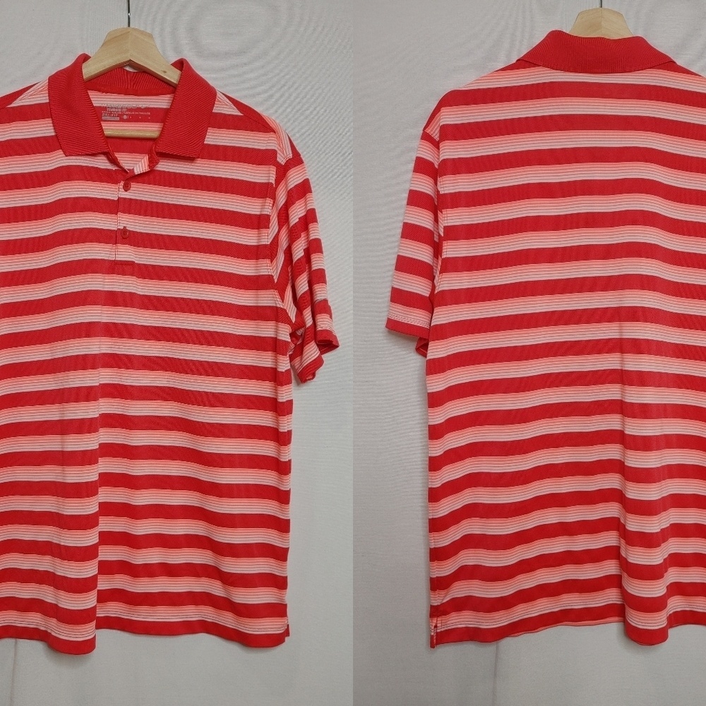 Nike Golf Standard Fit Polo Shirt Short Sleeve Pink‎ Orange White Stripe Melon L